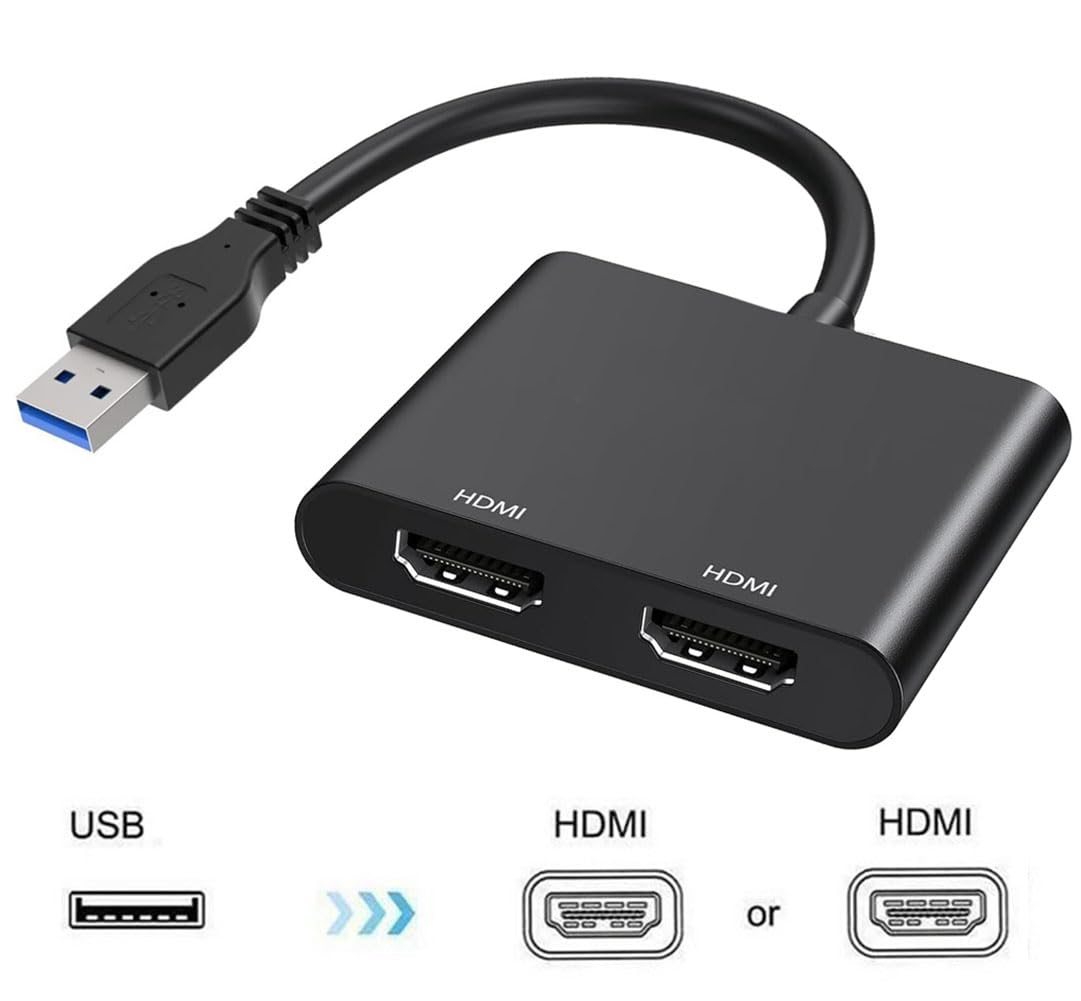 AXFEE Adaptateur USB 3.0 Vers HDMI, 1080P USB 3.0/2.0 Vers HDMI Mâles Compatible Avec Windows 10/8.1/8/7, Full HD Vidéo Audio Multi Moniteur Convertisseur Adaptateur Pour PC, Téléviseur HDTV