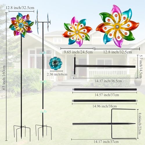 Image of DREAMYSOUL Metal Wind Spinners Outdoor, 63 inch Kinetic Wind Spinners Colorful Wind Sculpture Yard Art for Garden Patio Lawn Decor