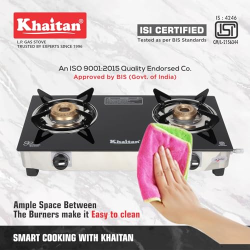 Khaitan 2 Burner Nano Black Stainless Steel | LPG Cooktop I Manual Ignition Stove| Ergonomic Knob | with 1 Year Warranty | Pan India Service | LP... - Image 4