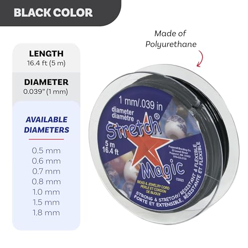 Image of Stretch Magic Elastic Beading Cord - Black Color, 1mm in Diameter, 5-Meter (16.4 ft) - Easy to Knot, Strong & Stretchy String for Making Beaded Jewelry