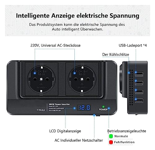 Solución para cargar portátiles y móviles en el coche con inversor de 200W y 4 USB 3