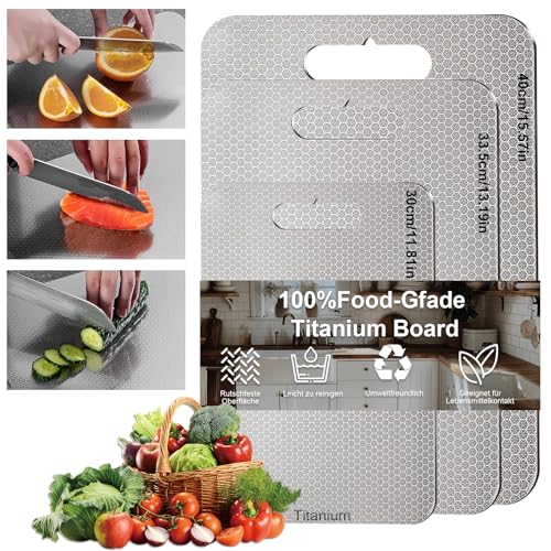 Lot de 3 planches de cuisine en titane 100% - Panche a Decouper en Titane, anti-rayures, double face, sans BPA - Choix hygiénique et durable pour la cuisine...