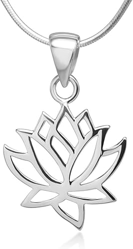 Collar con colgante de flor de loto de plata de ley 925 cadena de plata italiana 180in