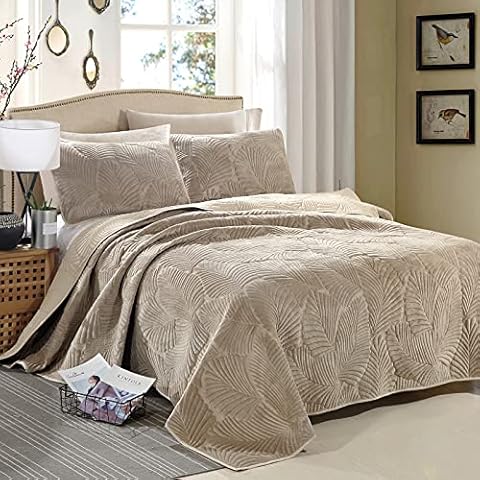 XIUWOUG Tagesdecke 220 x 240 Bettüberwurf Beige Baumwolle Tagesdecken Cover