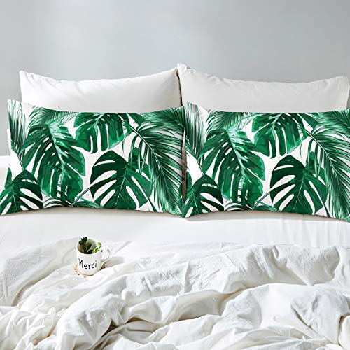 Loussiesd Palm Leaf Bedding Hawaiian Tropical Island Duvet Cover for Kids Children Teens Adult Palm Tree Green Plants Comforter Cover Nature Theme Bedspread Cover Quilt Cover 3Pcs Double Size - Image 2