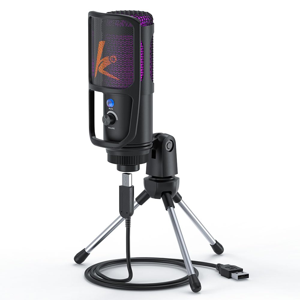 LIANGSTAR USB Computer Microphone, Mute Button, Streaming Recording, Omnidirectional Capacitor, Volume Control, Adjustable Tripod Stand for PC, Laptop, Mac, YouTube