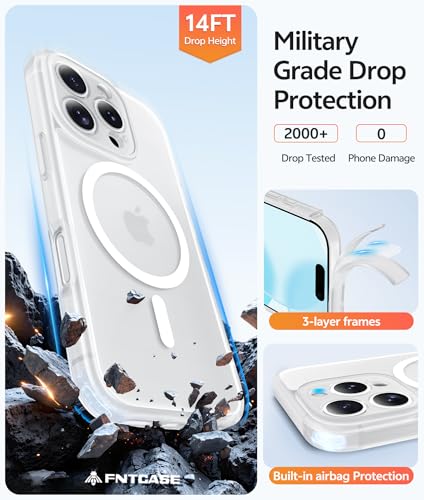 Image of FNTCASE for iPhone 16 Pro Max Case: [Compatible with Magsafe] Translucent Matte Cases with [Full Camera Protection] [Screen Protector] Military Grade Shockproof Protective Phone Cover - White