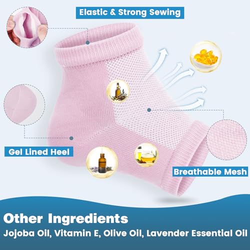Image of TEAWOO 6 Pairs Pink Moisturizing Heel Socks for Cracked Heel Treatment