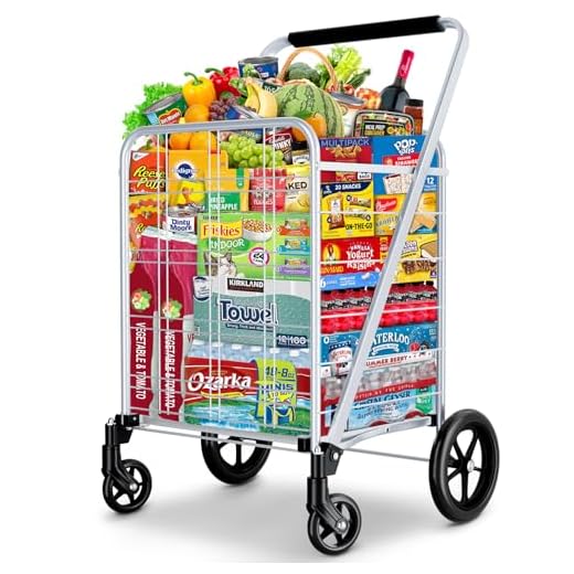 Newly Released Grocery Utility Flat Folding Shopping Cart with 360° Rolling Swivel Wheels Heavy Duty & Light Weight Extra Large Utility Cart