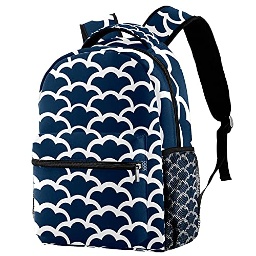 Sac à dos voyage bleu roi motif vague japonaise pour campus