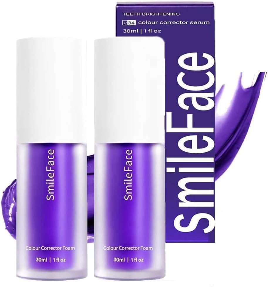 Blanqueador Dental V34,2PCSBlanqueador Dental V34 Pasta Blanqueadora Dientes,Pasta de Dientes Blanqueadora,Blanqueador dientes morado,color corrector serum dientes V34,PurpleTeeth Whitening Toothpaste