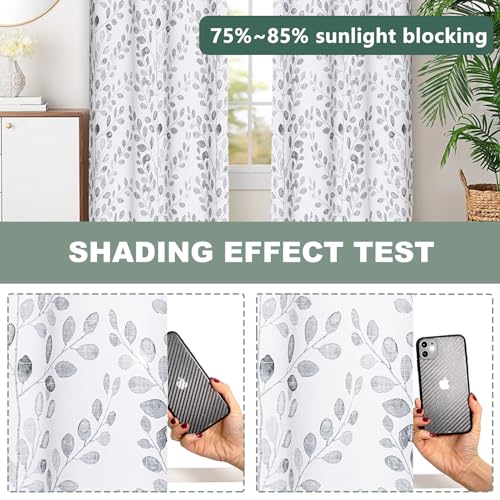 Image of MYSKY HOME Grey Leaf Curtains 63 Inch Length for Bedroom Grommet 2 Panels | Privacy Protection Room Darkening Thermal Insulated Gray Printed Window Drapes for Kitchen Living Room, Each Panel 52 inch W
