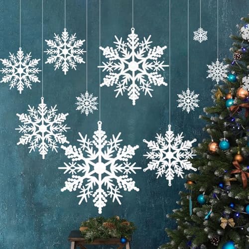 50 Stück Schneeflocken Weihnachtsbaum Deko 3D Glitzer Schneeflocke...