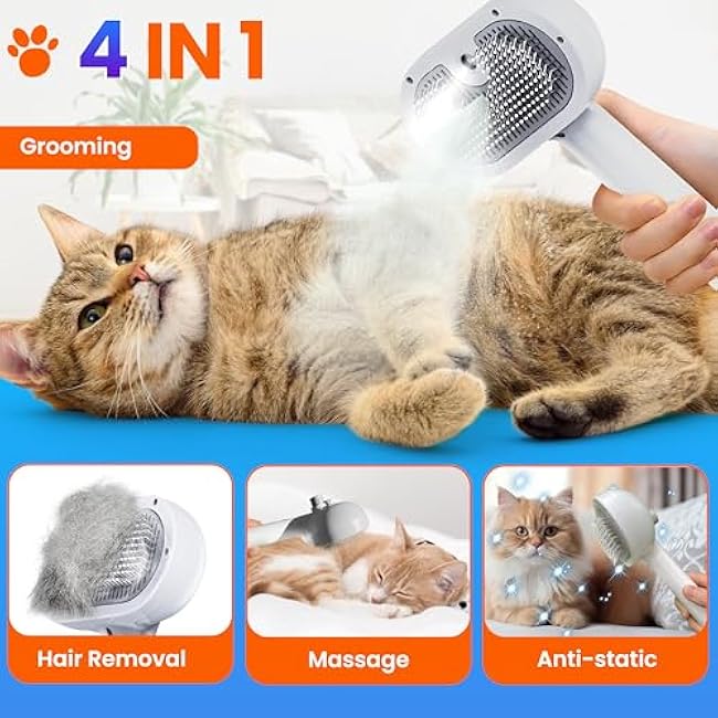 Pet Steam Brush For Cat & Dog - Pets Spray Hair Removal Comb - Cats Indoor Shedding & Grooming Mist Tool - Water Steamer Brushes for Long & Short Haired Dogs - Spritz Defur Comb (White Pro)-2KZauuCP
