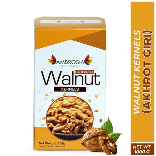 Image of Ambrosia California Walnut Kernels (Akhrot Giri) 1kg (Pack of 4 x 250g) | Extra Light Halves | Premium Shelled Walnuts | Healthy Dry Fruits | Rich in Omega-3