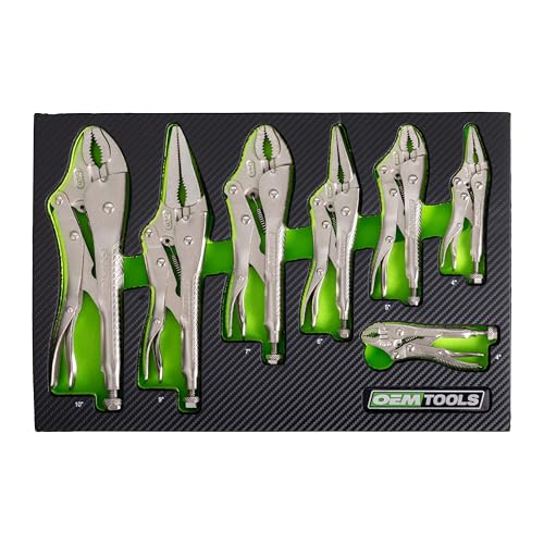 OEMTOOLS 23987 7-Piece Set Locking Pliers, Curved and Long Nose Vise Grips for Gripping and Clamping Tasks, Precision-Machined Vise Grip Jaws, Heat-Treated Alloy Steel, Includes EVA Tray