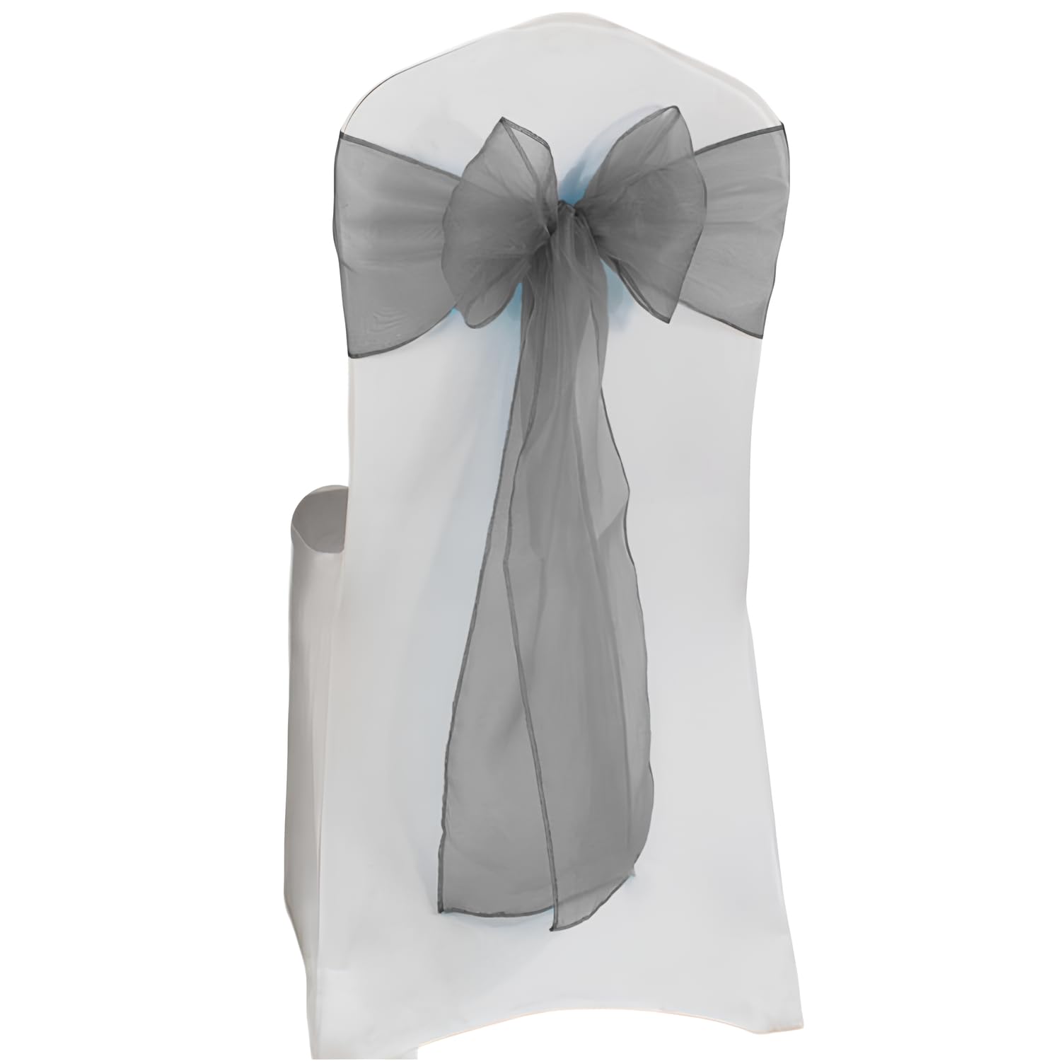 Elegant Event Essentials β Set of 100 - Organza Chair Tie Sashes - Wider Fuller Cover for Wedding Decorations, Birthday, Banquets & Party Events - Chair Cover Sheer Bows, Ribbon - Silver
