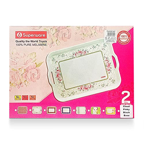 Image of SUPERWARE | Food Grade Melamine | Serving Tray Set - Handy Tray Cloud Pinky Black Base (2 nos.) | Serveware, Tableware, Stain Free, Glazed Finish