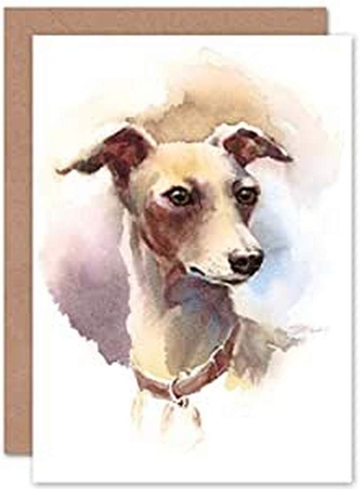 Fine Art Prints Dog Italian Greyhound Watercolour Greeting Card With Envelope Inside Premium Quality