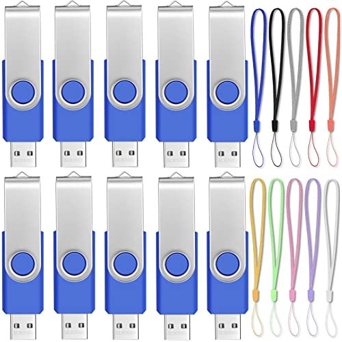 FEBNISCTE Small Capacity 256MB USB Flash Drive Jump Drive - Bulk 10 Pack Value Thumb Drives Portable Data Storage Pendrive - Swivel Blue USB 2.0 Memory Stick Zip Drive for Embroidery Sewing Machine