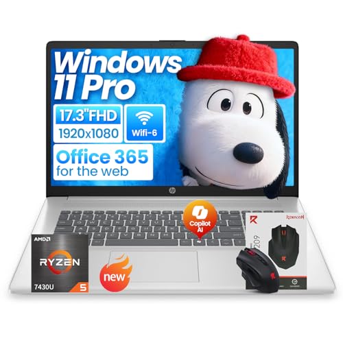 HP 17 inch laptops, AMD Ryzen 5 7430U(Beats i7-1165G7), 64GB RAM 2TB NVMe SSD Windows 11 Pro, 17.3' FHD IPS, Copilot AI, Numeric Keyboard, Type-c, Patented KB Kit