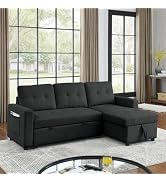 Gray L-Shaped Sleeper Sectional with Chaise and 8 Throw Pillows