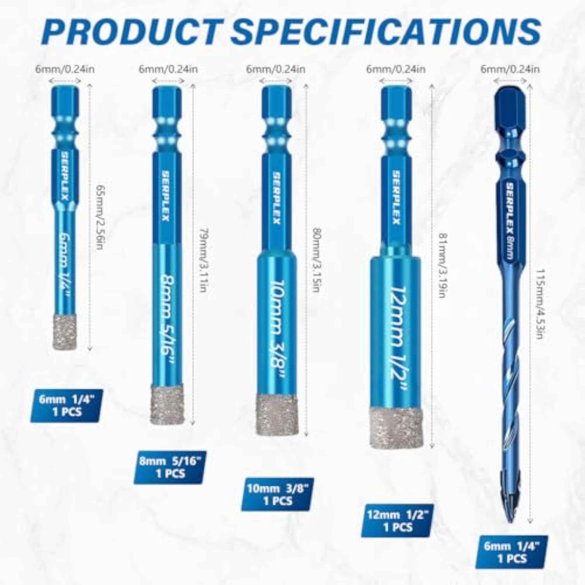 5Pcs Tile & Glass Drill Bit Set
