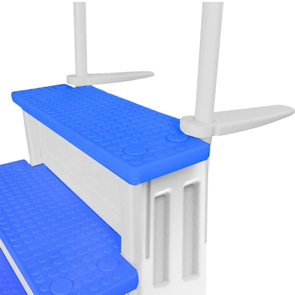 Escalera para piscina blanca con escalones azules 81 in alto miniatura 4