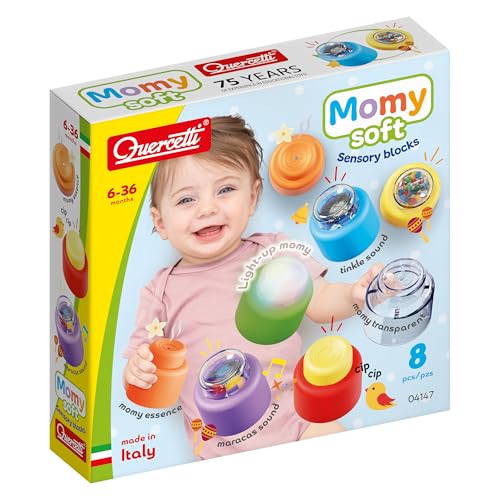 Quercetti MOMY Soft Sensory Blocks – Blocs Sensoriels Souples, Jouet d’Éveil et Construction Bébé 6-36 Mois