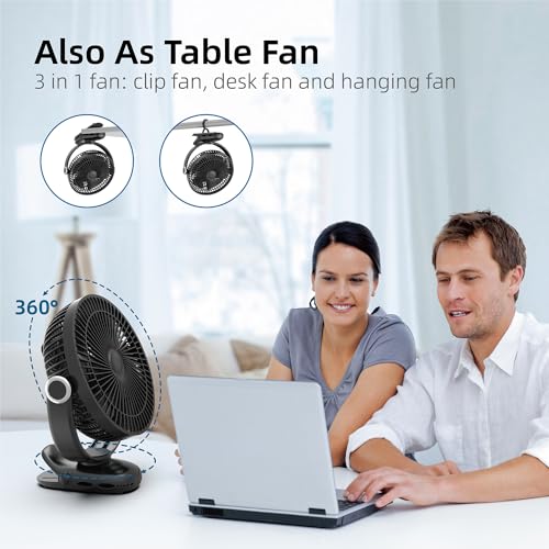 Image of 10000mAh 30hrs Portable Fan Rechargeable, 8-Inch Battery Operated Clip on Fan, USB Fans, 4 Speeds, Strong Airflow, Sturdy Clamp for Golf Cart Office Desk Outdoor Travel Camping Bed Truck Treadmill