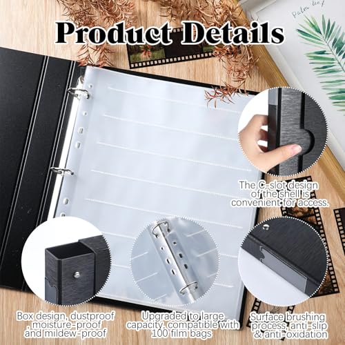 Feifeiya Acid Free Film Archival Protector Storage Box Set 3 Ring Film Negative Binder Bag 50 Pcs Page Preservers Portfolio Folder for 135 35mm Negative Sleeves Album Kit