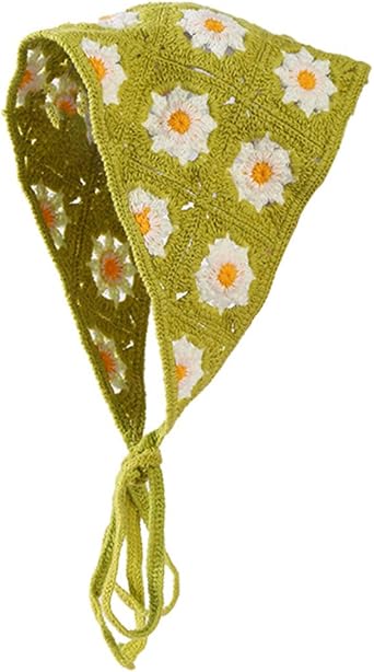 Mrotrida Womens Floral Crochet Headband Pastoral Style Knitted Bandanas Elastic Crochet Flower Headscarf Headwear