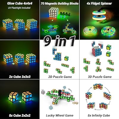 TOSY Magnet Cube 4x4 - 70 Blocks, 560 Magnets, Multipurpose: Creative Building Blocks, Transformable Fidget Spinner, Puzzle/Infinity Cube, Christmas Stocking Stuffers Gift for Kids, Glowing STEM Toy