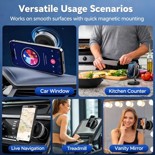 Image of Nulaxy Car Mobile Holder for Dashboard Vacuum Suction180 Rotate Phone Holder Wiper, Mount Hand Handle Cleaning FreeVacuum Wiper Rotate Magnetic Cell Phone Stand