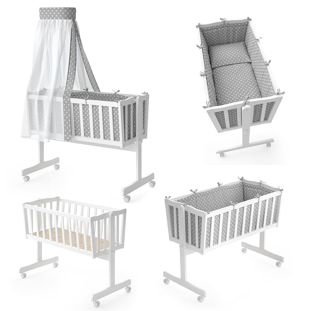 VitaliSpa Berceau pour bébé Noah, Blanc, 40x90 avec des Roues, réglable en Hauteur avec côté Amovible