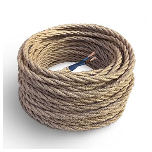 Amarcords - Cable de tela color YUTE, trenzado, yute, 3 metros, con 2 conductores 2x0,75 - Hilo eléctrico textil de color estilo clásico para lámparas bricolaje y iluminación vintage.