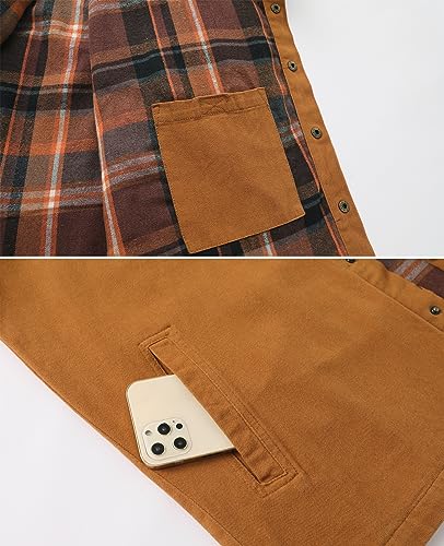 ZENTHACE Men's Heavy Washed Rugged Cotton Shirt Jac Outdoorsy Utility Jacket(Full Flannel Lined)4