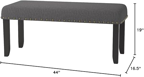 Miniatura 2 de Roundhill Furniture Biony Fabric Dining Bench with Nailhead Trim, Grey Gris,Azul,Púrpura,Rojo -,Beige Bronceado
