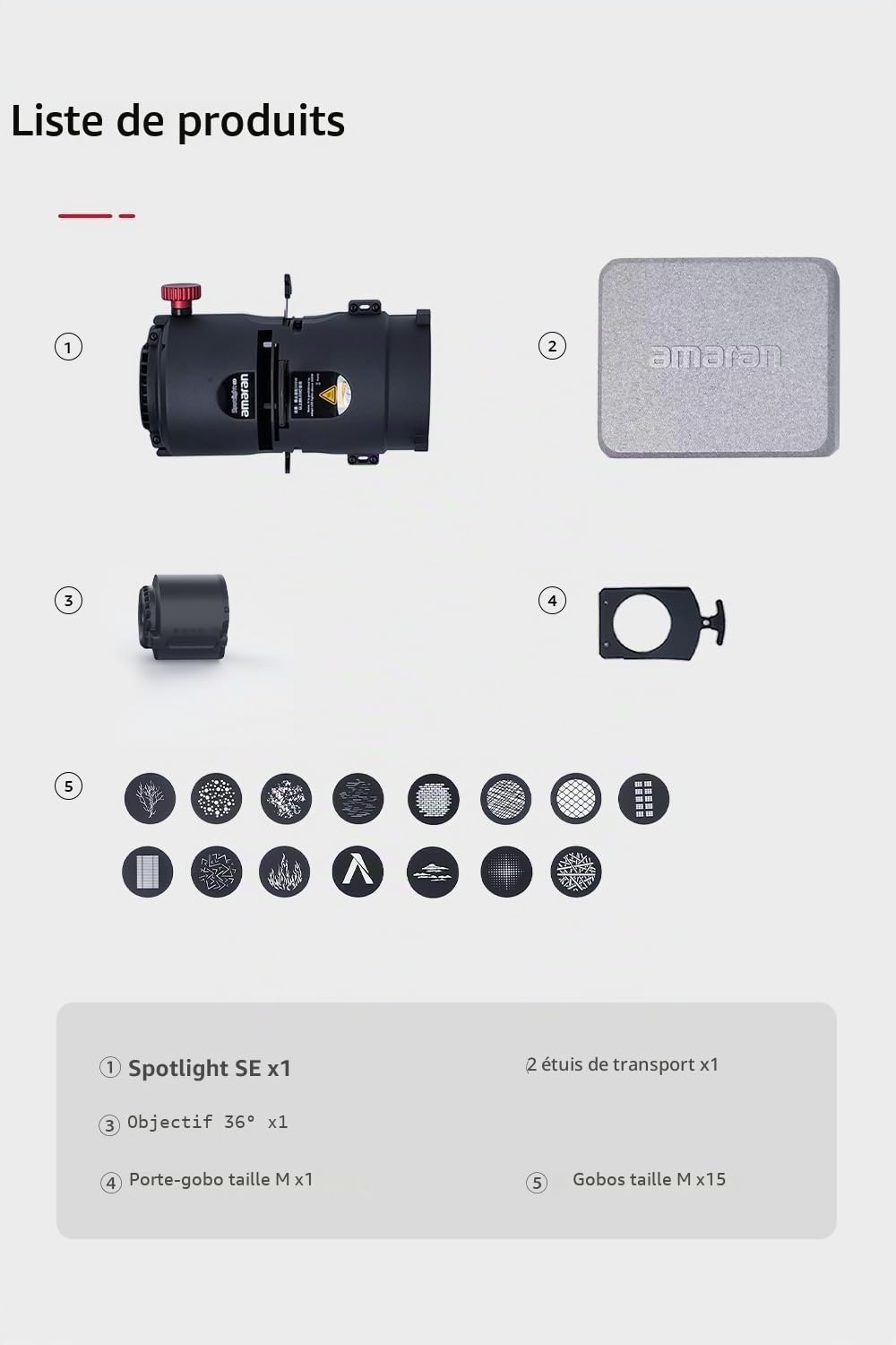 Amaran Spotlight SE 36° Kit d'objectifs de projection de précision pour Amaran 300c, 150c, 200x S, LS 300x, compatible avec Bowens Mount lumière ponctuelle jusqu'à 300 W
