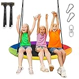 COSTWAY Nestschaukel mit Hängegurte Schaukel, Outdoor Gartenschaukel bis 300 kg belastbar, Kinderschaukel Tellerschaukel Rundschaukel φ 100cm (Bunt)