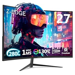 Z Edge 27 inch Curved Gaming Monitor FHD 1080P 240Hz 280Hz Curved 1500R Computer Monitor Fast MPRT 1ms Monitor 350nits 167M Colors 40001 Contrast UG27P 2X DP 12 Ports and 2X HDMI 20 Ports