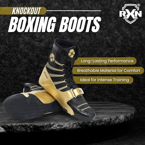 Image of RXN Boxing Shoes for Men and Women Lace Up Non Slip Rubber Sole Lightweight Mid High Top | Knockout High Top Boxing Boots for Men & Women