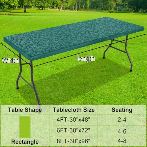 Image of Smiry Heavy Duty Vinyl Fitted Tablecloths for 6 Foot Rectangle Tables | Elastic Waterproof Fitted Tablecloths, Wipeable Washable Table Cover for Kitchen, Dining, Camping (Green, 30 inch x 72 inch)