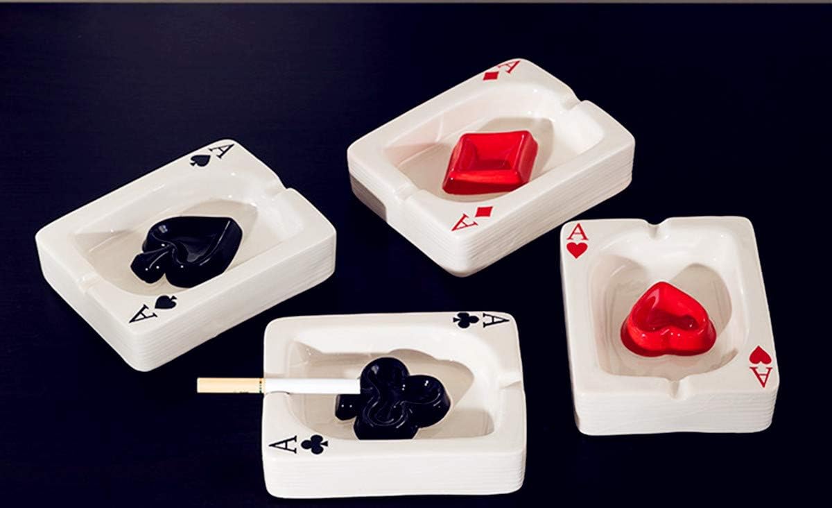 Creative Poker Ceramic Cigarette Ashtray Tabletop Portable Modern Ashtrays Cigar Ashtray for Outdoor Indoor Desktop Smoking AshTray for Home office Fashion Decoration Handmade Gift for Men Women-Black