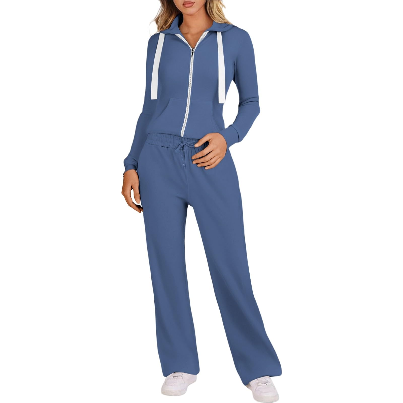 Genérico Conjunto deportivo informal chándal liso de dos piezas con sudadera y pantalón para uso diario cómodo femenino