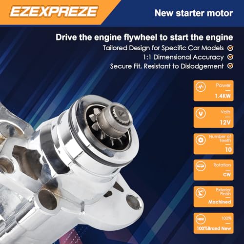 Image of Ezexpreze Chrome 18905N Starter Replacement New for 2006-2014 Road King Heritage Softail Dyna FLHR FLHRC FLHRS FLHT FLHX FLSTC, 31618-06 31619-06A 428000-3490 3491 410-52175 SHD0013 41052175