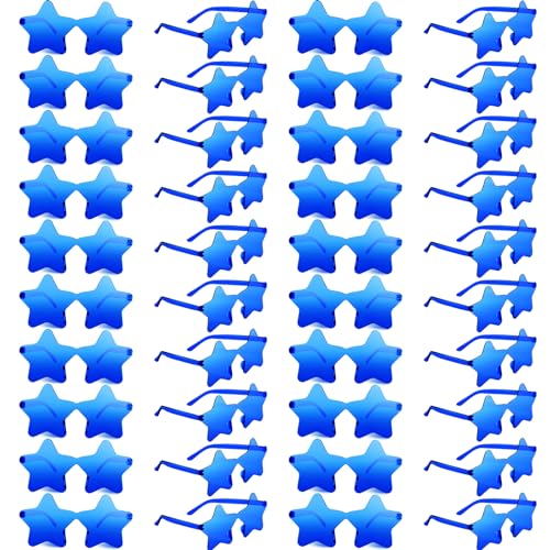 10/20/30/40 Pack Star Sunglasses Rimless Transparent Pentagram Shaped Sunglasses Bulk Party Favor Glasses for Women (20, Royal Blue)