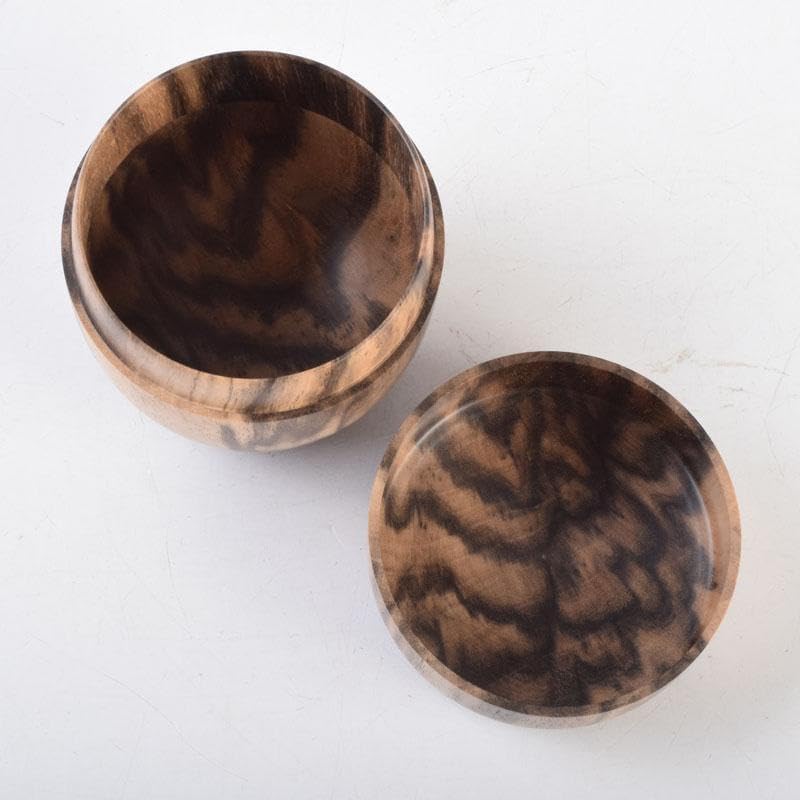 茶道具 天然木 黒柿製 無垢彫 綺麗な木目の棗 時代箱 V 8794 高さ約7cm