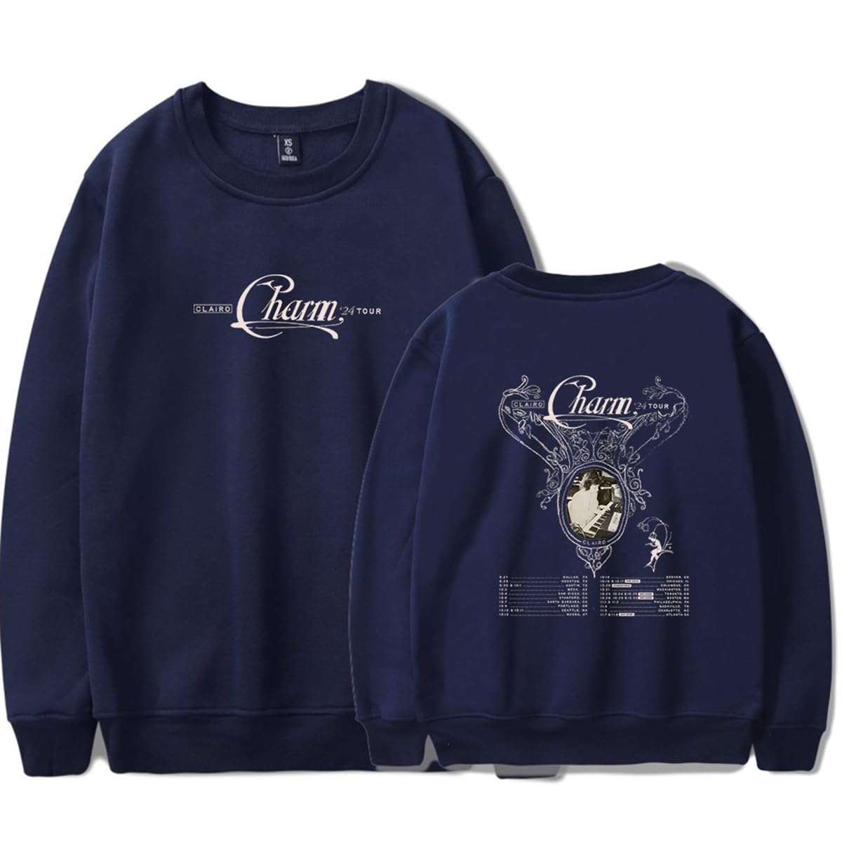 Clairo Charm Tour 2024 Printed Hoodie, Long Sleeve Pullover for Fans Casual Comfort Sweatshirts,Blue,M