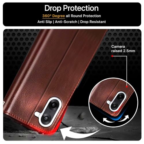 Image of FLIPPED Vegan Leather Flip Case Back Cover for 1+ OnePlus Nord CE 5 5G (Flexible, Shock Proof | Hand Stitched Leather Finish | Card Pockets Wallet & Stand | Tan with Brown)